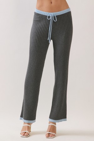 MBS3334<br/>Ribbed Knit Pants with Contrast Waistband