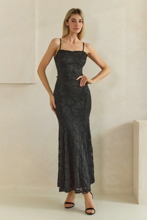 MD3615<br/>Stretch Lace Lace Up Maxi Dress