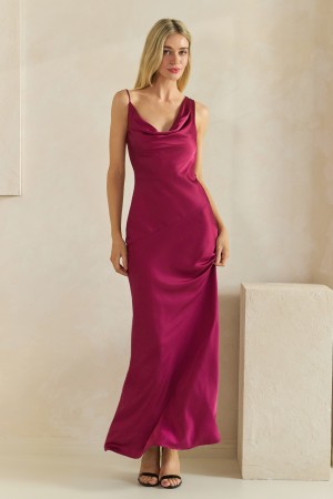 MD3722<br/>Satin Cowl Neck Maxi Dress