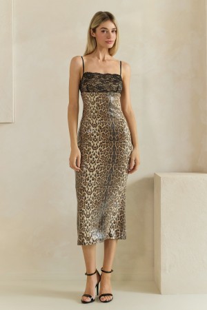 MD3752<br/>Leopard Sequin Lace Midi Dress