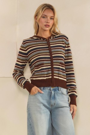 MJS3123<br/>Stripe Knit Zip Hoodie